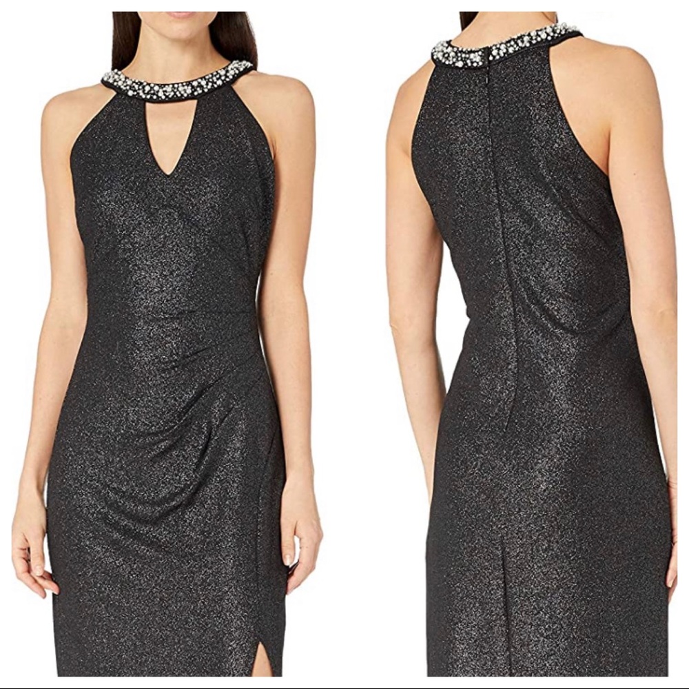 Marina Pearn Neck Halter Shimmer Dress